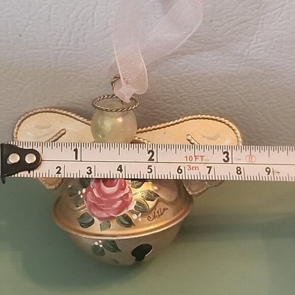 Metal Angel Jingle Bell Christmas Ornament Hand Painted Signed - Picture 6 of 7